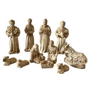 Vintage Handmade Ceramic Nativity 11 Pieces Holy Family Wise Men Animals Manger